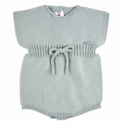 Garter stitch romper with ribbed waist and cord SEA MIST