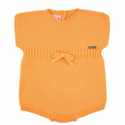 Garter stitch romper with ribbed waist and cord PEACH