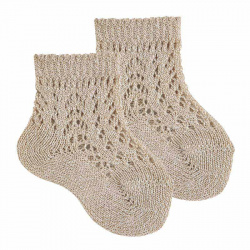 Metallic yarn openwork socks BEIGE