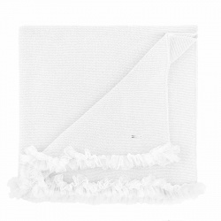 Garter stitch shawl with tulle WHITE