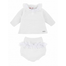 Garter stitch tulle set (sweater + culotte) WHITE