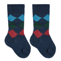 Compra Merino wool-blend diamond knee socks NAVY BLUE en la tienda online Condor. Fabricado en España. Visita la sección FANCY BABY SOCKS donde encontrarás más colores y productos que seguro que te enamorarán. Te invitamos a darte una vuelta por nuestra tienda online.