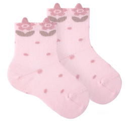 3d floral short socks PINK