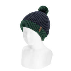 Buy English stitch bicolour knit hat with pompom NAVY BLUE in the online store Condor. Made in Spain. Visit the ACCESSORIES FOR KIDS section where you will find more colors and products that you will surely fall in love with. We invite you to take a look around our online store.