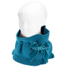 Buy Garter stitch snood scarf with big velvet bow OCEAN in the online store Condor. Made in Spain. Visit the ACCESSORIES FOR KIDS section where you will find more colors and products that you will surely fall in love with. We invite you to take a look around our online store.