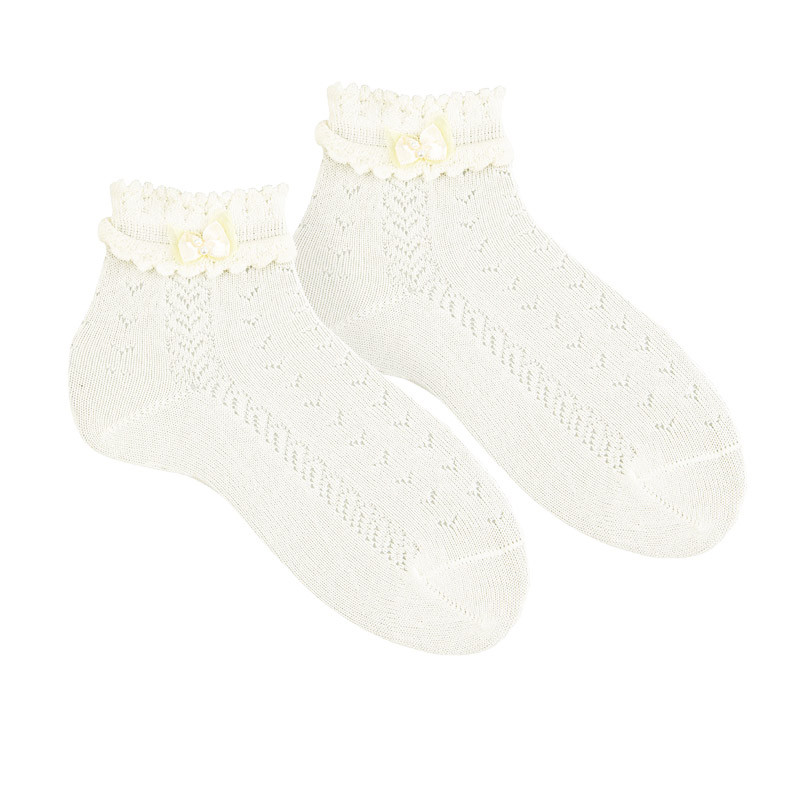 Buy Ceremony openwork socks with fancy cuffand bow CREAM in the online ...