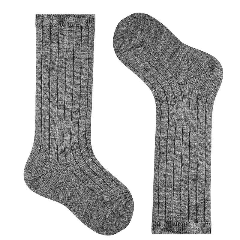 Calcetines altos canalé lana gris claro
