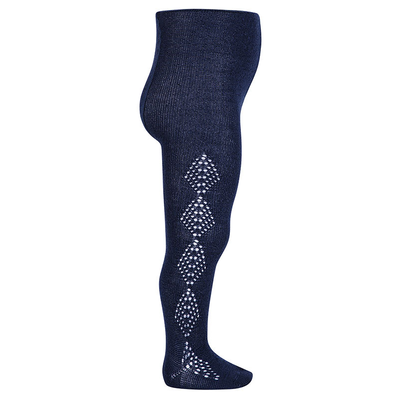 Merino wool-blend tights with diamond openwork NAVY BLUE
