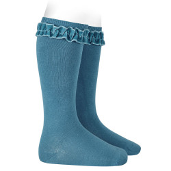 Buy Knee socks with velvet ruffle cuff OCEAN in the online store Condor. Made in Spain. Visit the GIRL SPECIAL SOCKS section where you will find more colors and products that you will surely fall in love with. We invite you to take a look around our online store.