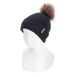 Buy Fold-over ribbed knit hat with faux furpompom NAVY BLUE in the online store Condor. Made in Spain. Visit the ACCESSORIES FOR KIDS section where you will find more colors and products that you will surely fall in love with. We invite you to take a look around our online store.
