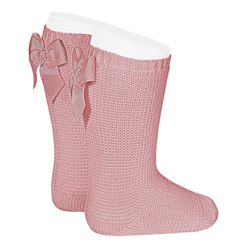 Calcetines altos de algodón con lazo rosa palo