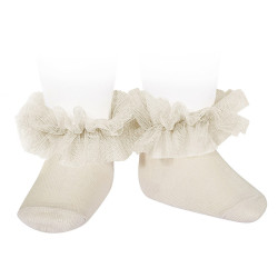 Buy Tulle frill ankle socks LINEN in the online store Condor. Made in Spain. Visit the LACE AND TULLE BABY SOCKS section where you will find more colors and products that you will surely fall in love with. We invite you to take a look around our online store.